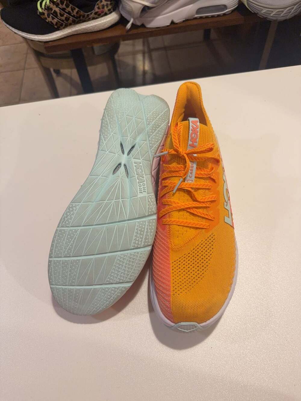 Hoka One One Carbon x 3 Shoes Mens 13 Orange Running Racing Walking Sneakers